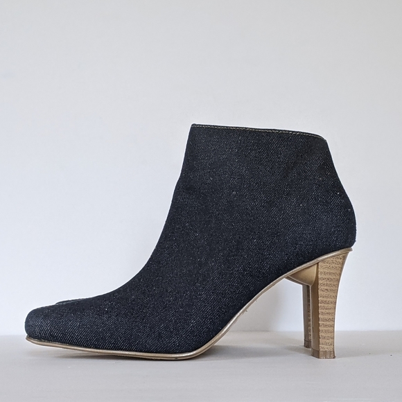 Vintage Y2K Splash Dark Blue Denim Heeled Booties Square Point Toe Boots Size 6 - Picture 2 of 9